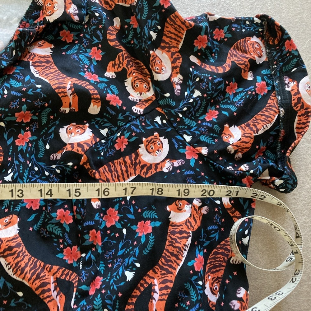 Eva Rose Fit & Flare Dress Sz 3X Vtg Tiger Graphic Floral Belted Retro Pinup - Picture 7 of 9